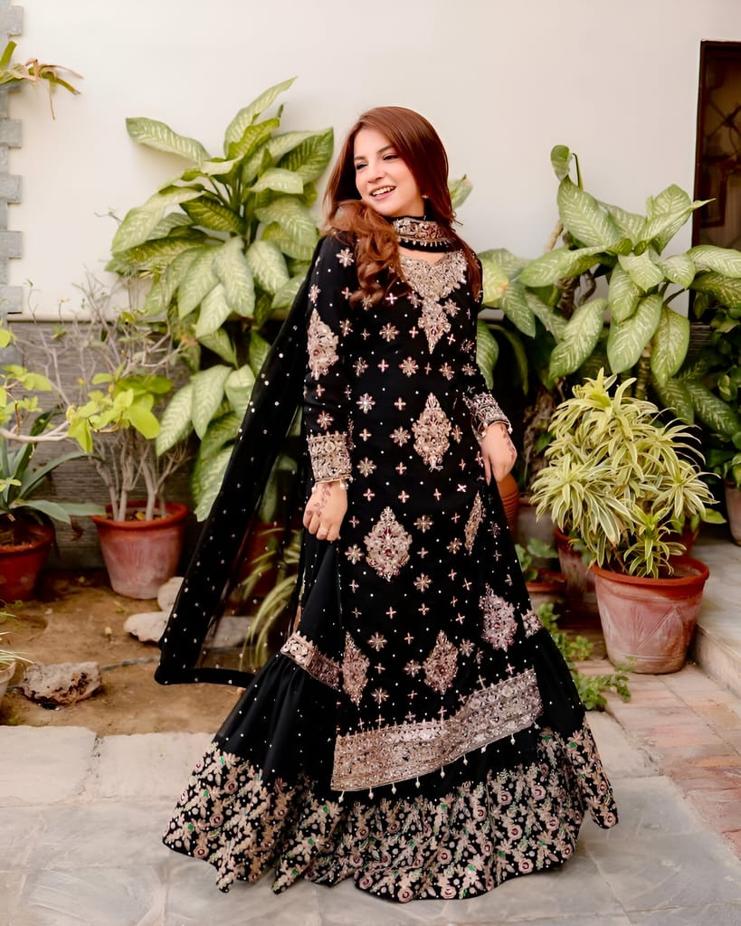 Black Ready to wear indian salwar kameez Dupatta for women anarkali designer pakistani dresses Festival 3 piece Sharara Suit Set