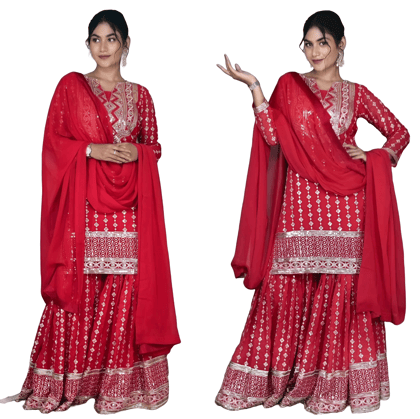 Red Sharara Suit Set Ready to wear indian salwar kameez Dupatta for women anarkali designer pakistani dresses Festival 3 piece