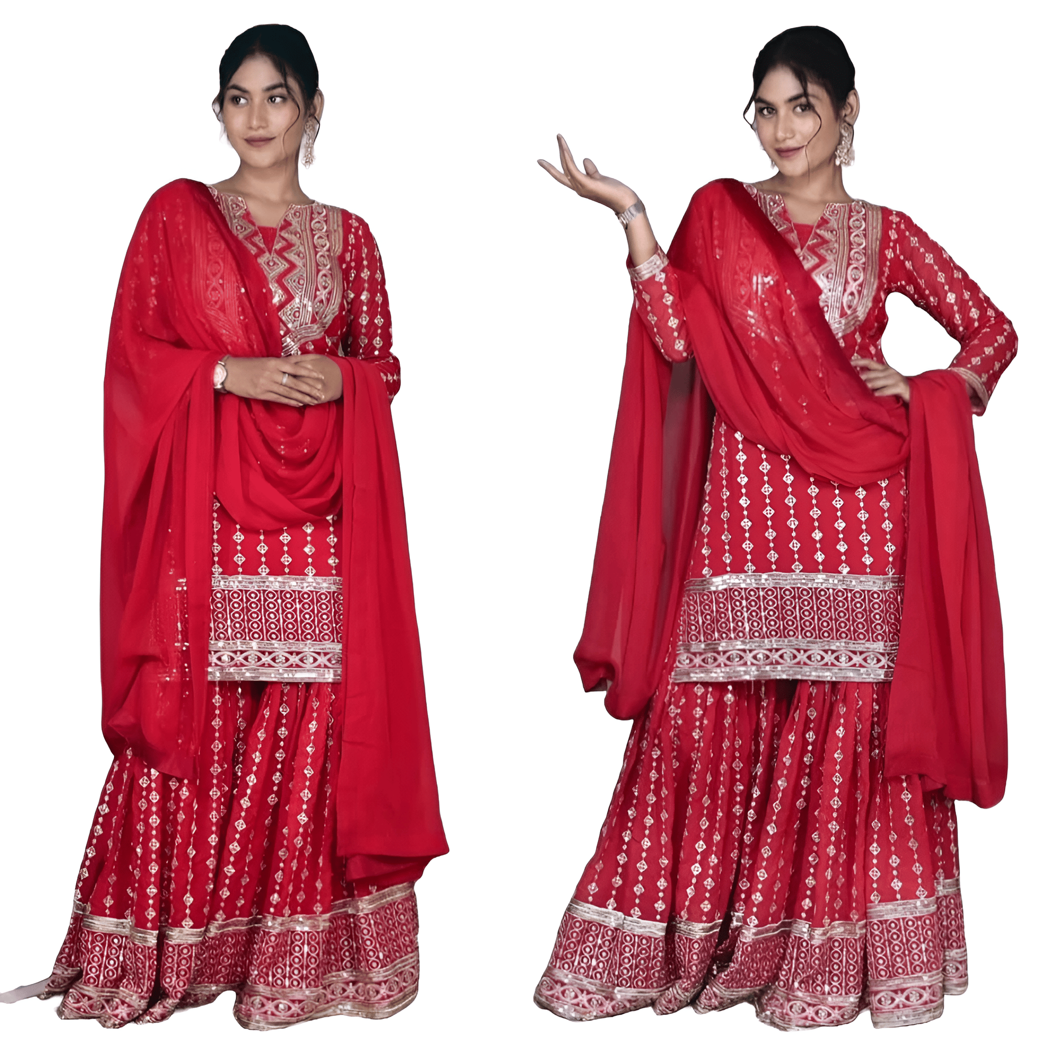 Red Sharara Suit Set Ready to wear indian salwar kameez Dupatta for women anarkali designer pakistani dresses Festival 3 piece