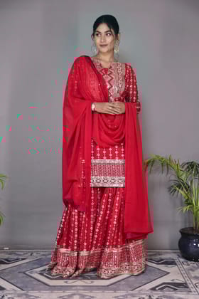 Red Sharara Suit Set Ready to wear indian salwar kameez Dupatta for women anarkali designer pakistani dresses Festival 3 piece