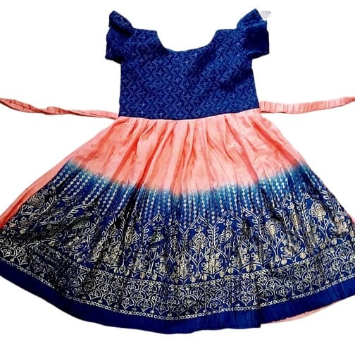  Blue and Orange Ethnic Wear Cotton Silk Kids Pattu Pavadai S⁸¹²