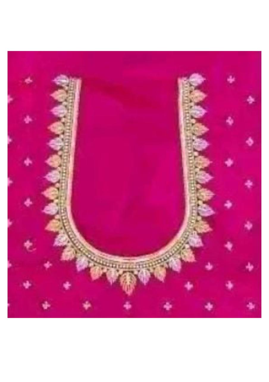 Pink embroidered blouse - Un Stiched Blouse - 1 Meter