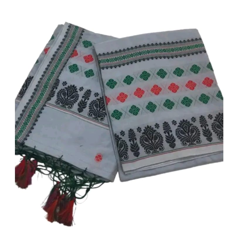 Mekhela Sador Set with Handloom Cotton Fabric and Traditional Assamese Motifs