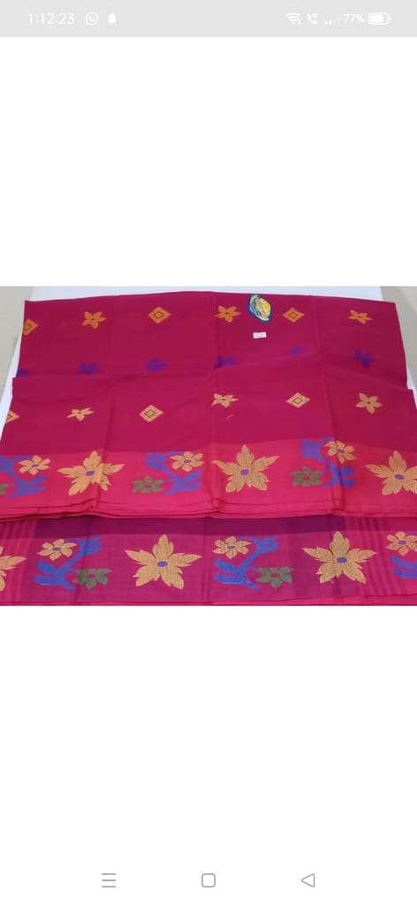 Red and gold zari woven cotton silk saree with blouse piece