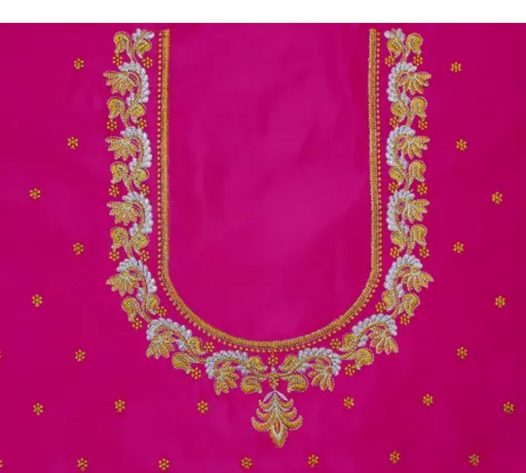  Pink Hand Embroidered Blouse With Zari Work