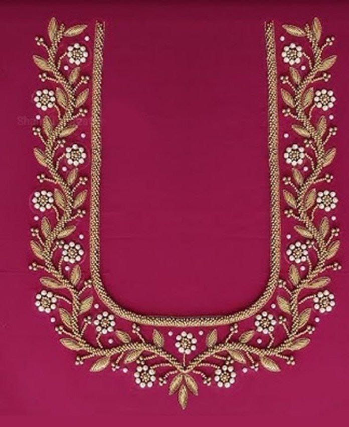 JANUS BOTIQUE & MATCHING CENTER -  Pink and gold zari and beads embroidery work blouse