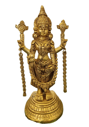  Brass Lord Vishnu Statue with Conch and Chakra