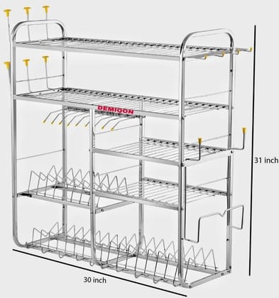 5 Shelf Kitchen Rack | Bartan Rakhane Wala Rack | Dish Rack | Glass Stand | Bartan Rack | Pack of 1 (31 X 30 Icnh)