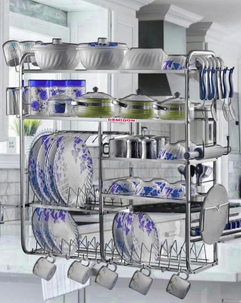 5 Shelf Kitchen Rack | Bartan Rakhane Wala Rack | Dish Rack | Glass Stand | Bartan Rack | Pack of 1 (31 X 30 Icnh)