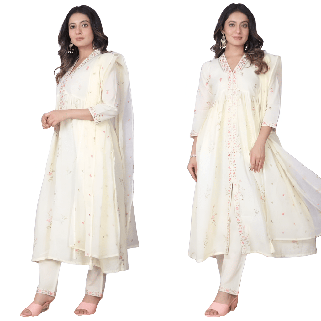 White Natural Cream Ready to wear indian salwar kameez Dupatta for women anarkali designer pakistani dresses Festival 3 piece