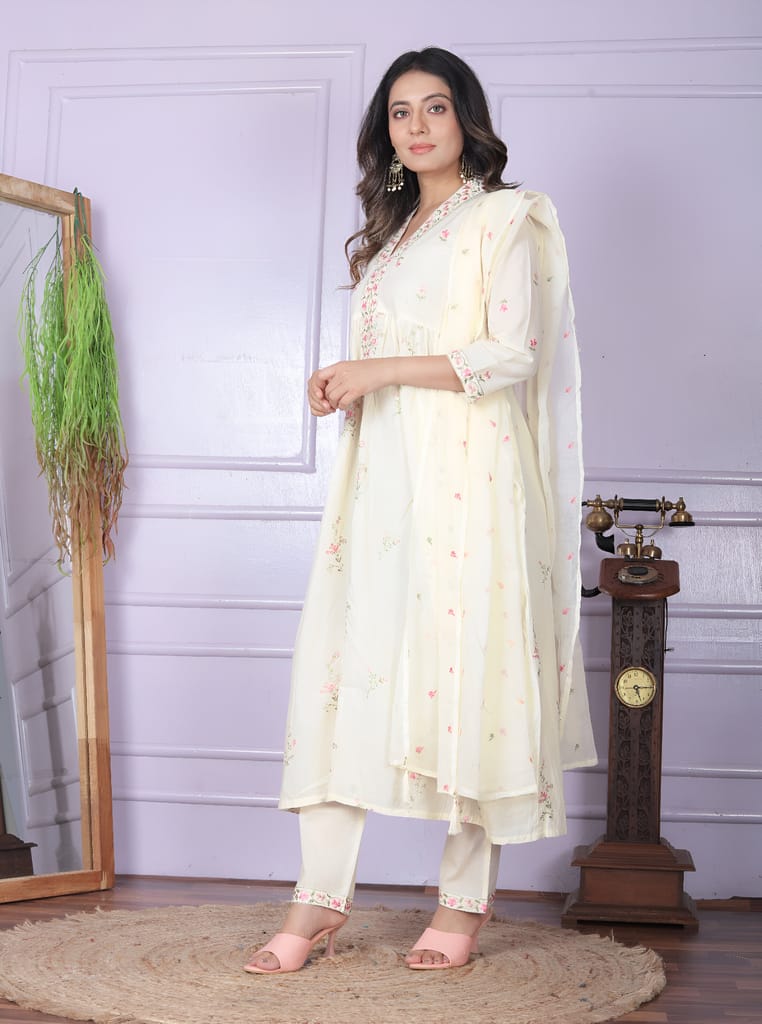 White Natural Cream Ready to wear indian salwar kameez Dupatta for women anarkali designer pakistani dresses Festival 3 piece