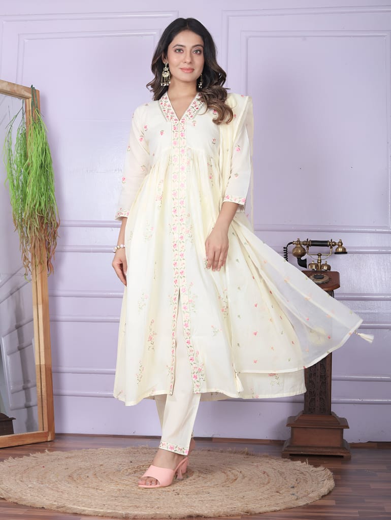 White Natural Cream Ready to wear indian salwar kameez Dupatta for women anarkali designer pakistani dresses Festival 3 piece