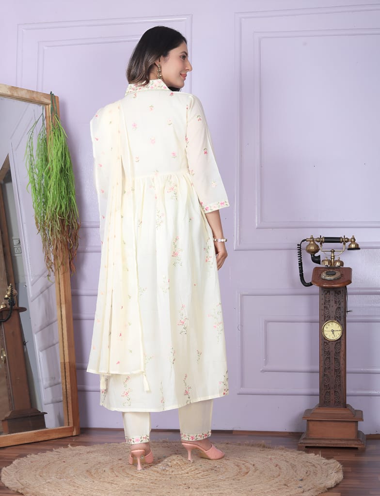 White Natural Cream Ready to wear indian salwar kameez Dupatta for women anarkali designer pakistani dresses Festival 3 piece