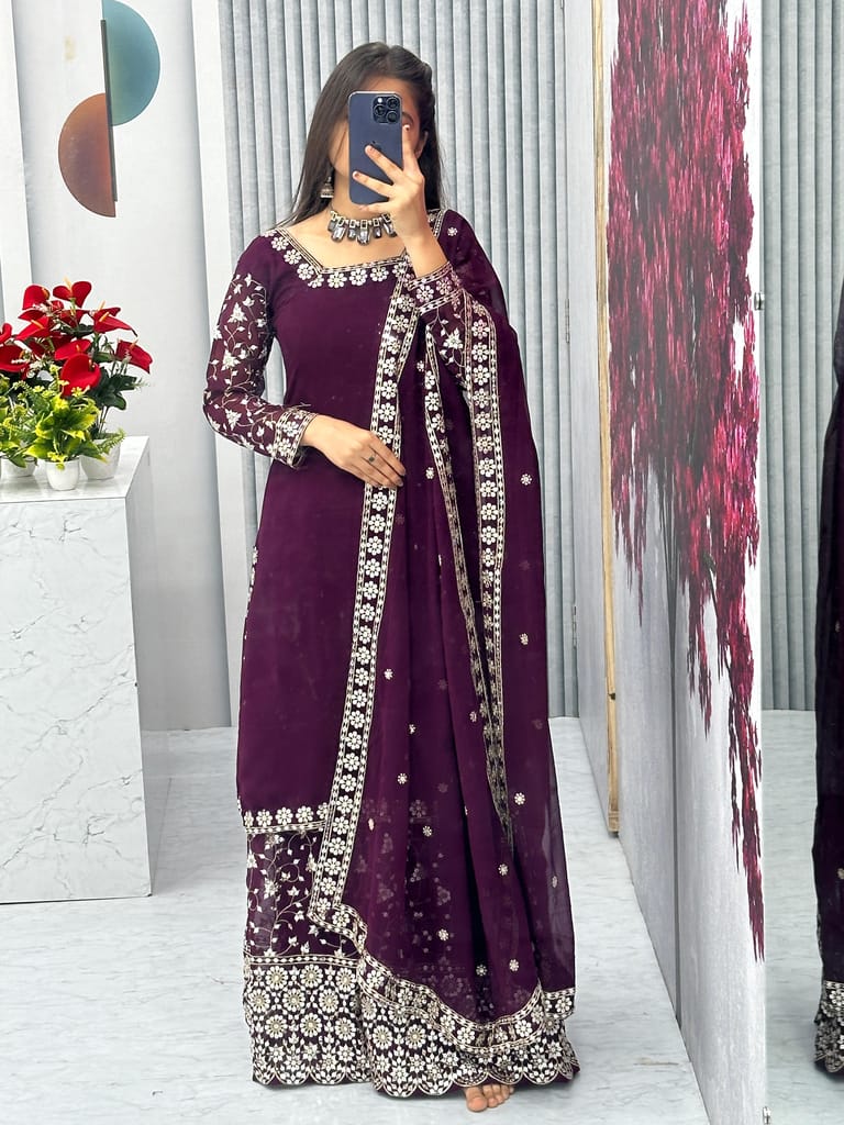 Red Purple Palazzo Suit Set Ready to wear indian salwar kameez Dupatta for women anarkali designer pakistani dresses Festival 3 piece