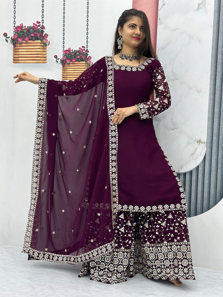 Red Purple Palazzo Suit Set Ready to wear indian salwar kameez Dupatta for women anarkali designer pakistani dresses Festival 3 piece