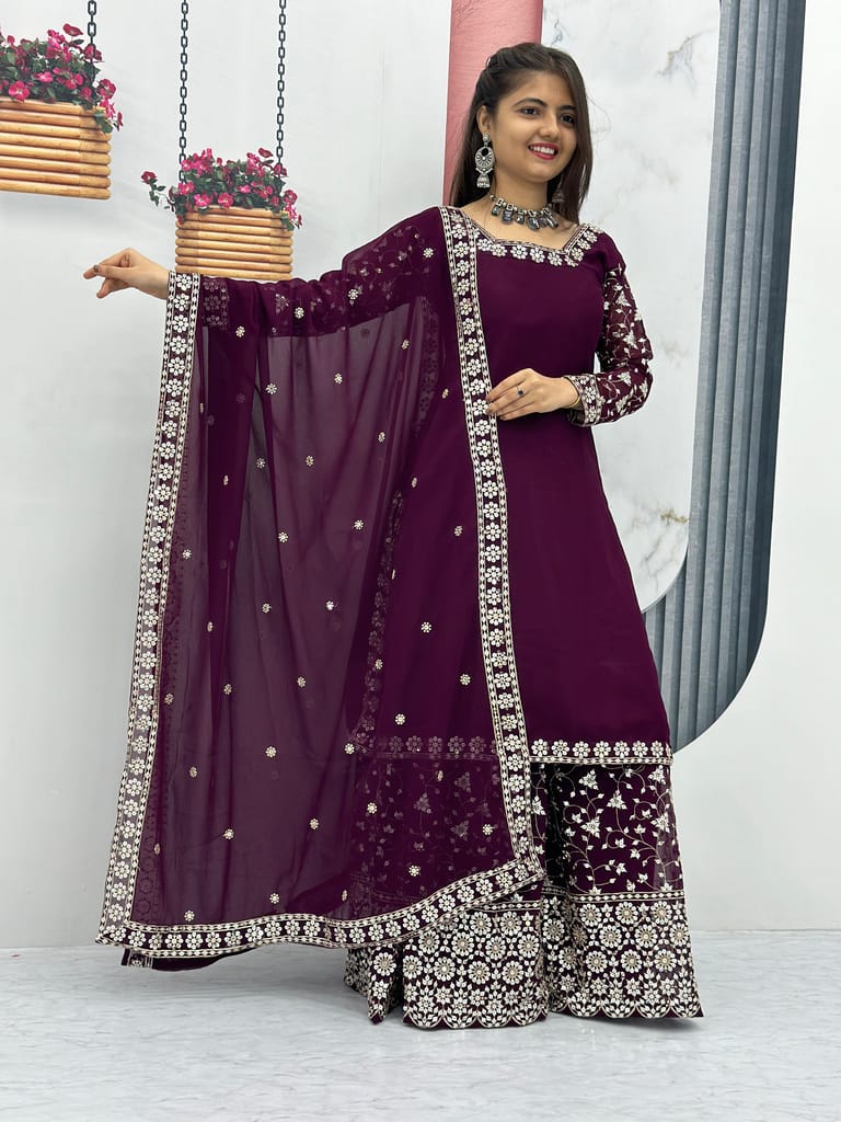 Red Purple Palazzo Suit Set Ready to wear indian salwar kameez Dupatta for women anarkali designer pakistani dresses Festival 3 piece