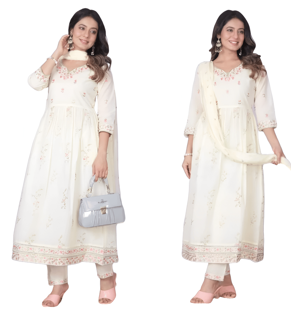 White Natural Cream Ready to wear indian salwar kameez Dupatta for women anarkali designer pakistani dresses Festival 3 piece