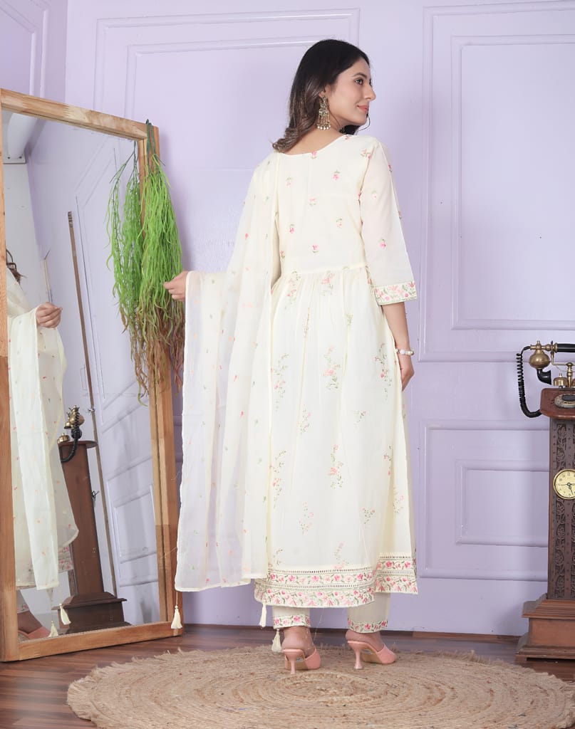 White Natural Cream Ready to wear indian salwar kameez Dupatta for women anarkali designer pakistani dresses Festival 3 piece
