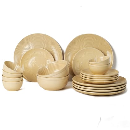Handcrafted Stoneware Reactive Glaze Ceramic Dinner Set, 20 Pieces Serving for 6, Microwave and Dishwasher Safe, Bone-ash Free, Crockery Set for Dining and Gifting, Yellow Ten
