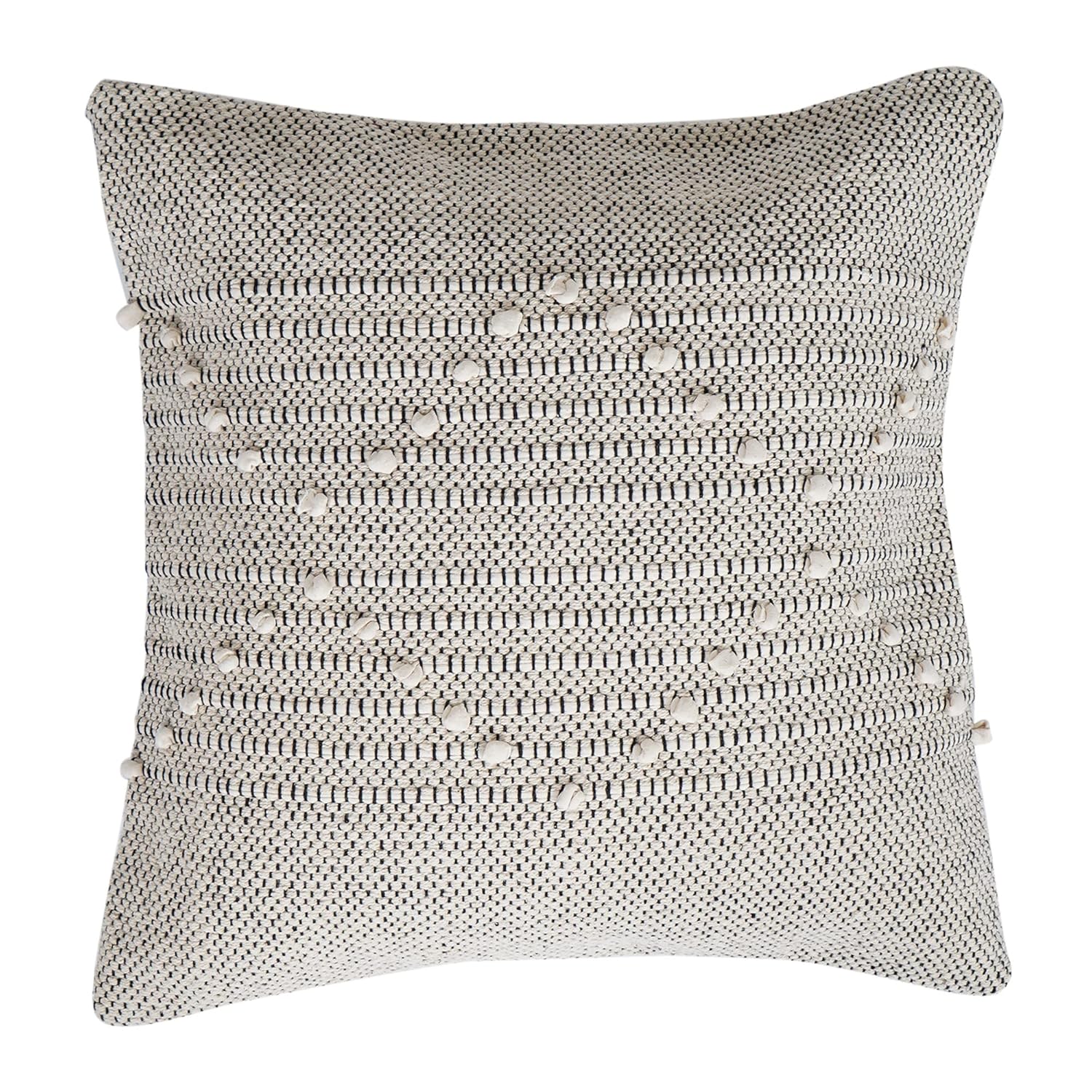 Lalawat-Export Cushion Cover Cotton Throw Pillows Boho Handmade Knit case Sofa Decor Fringes (Square, 16x16 Inches) LLE_25