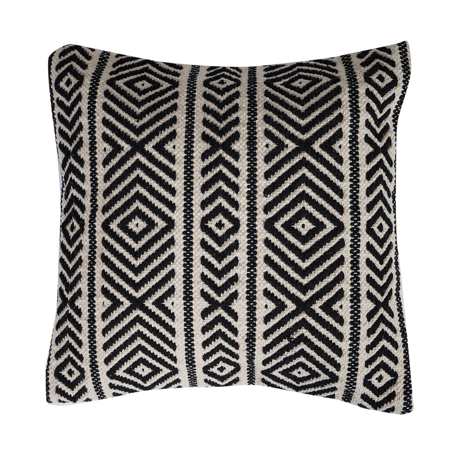 Lalawat-Export Cushion Cover Cotton Throw Pillows Boho Handmade Knit case Sofa Decor Fringes (Square, 16x16 Inches) LLE_20