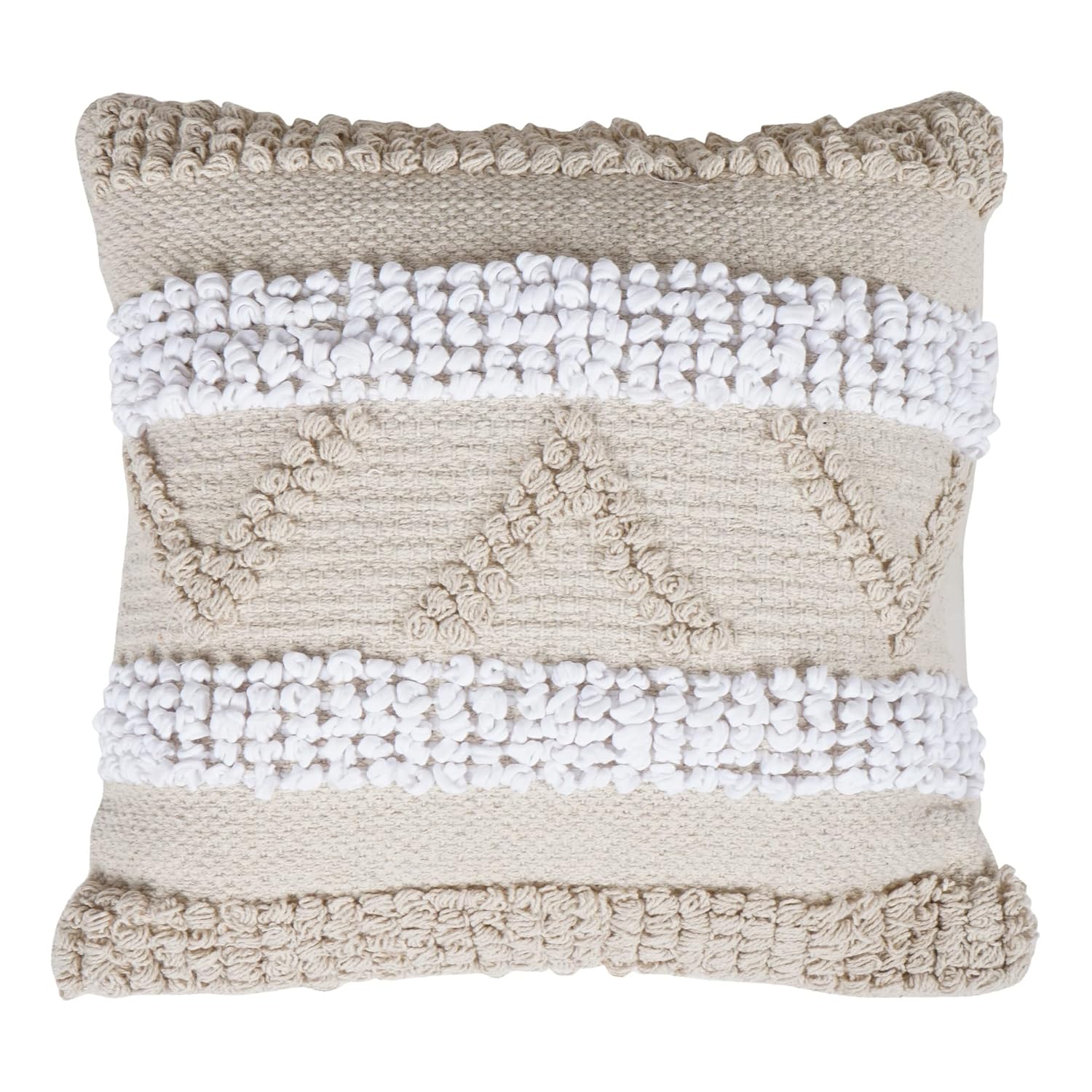 Lalawat-Export Cushion Cover Cotton Throw Pillows Boho Handmade Knit case Sofa Decor Fringes (Square, 16x16 Inches) LLE_8