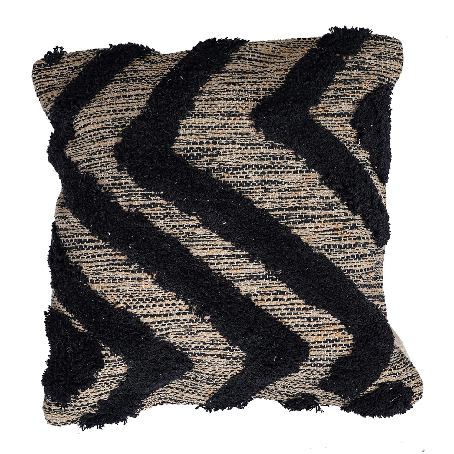 Lalawat-Export Cushion Cover Cotton Throw Pillows Boho Handmade Knit case Sofa Decor Fringes (Square, 16x16 Inches) LLE_29