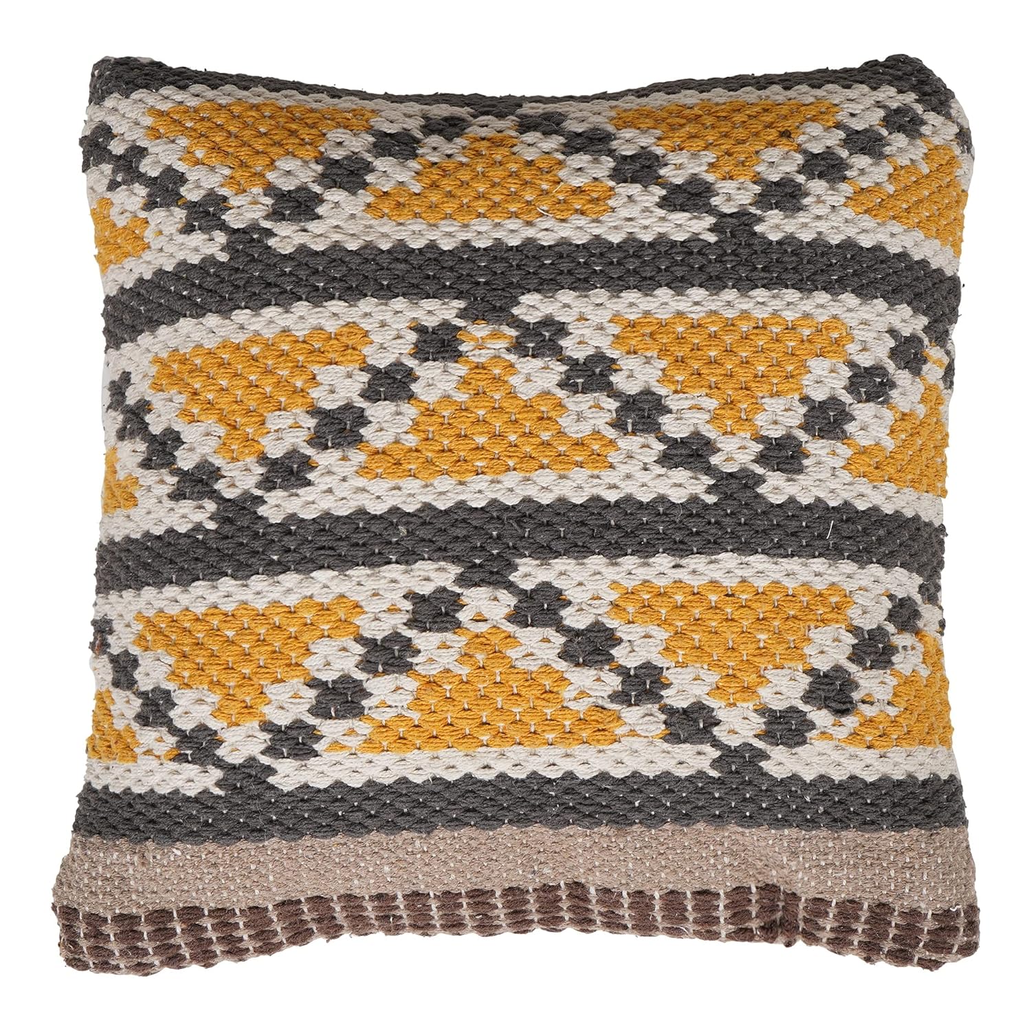Lalawat-Export Cushion Cover Brownyellow Cotton Throw Pillows Boho Handmade Knit case Sofa Decor Fringes (Square, 16x16 Inches) LLE_1