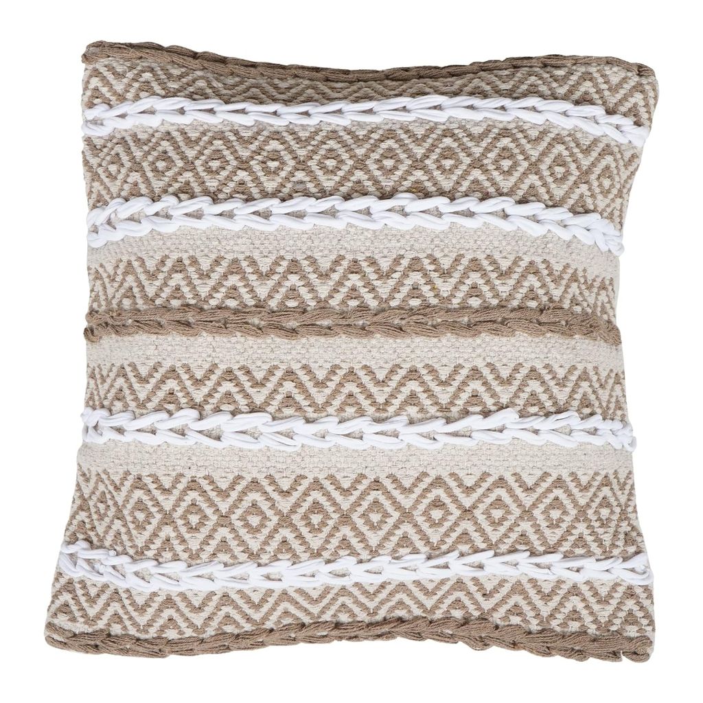 Lalawat-Export Cushion Cover Cotton Throw Pillows Boho Handmade Knit case Sofa Decor Fringes (Square, 16x16 Inches) LLE_9