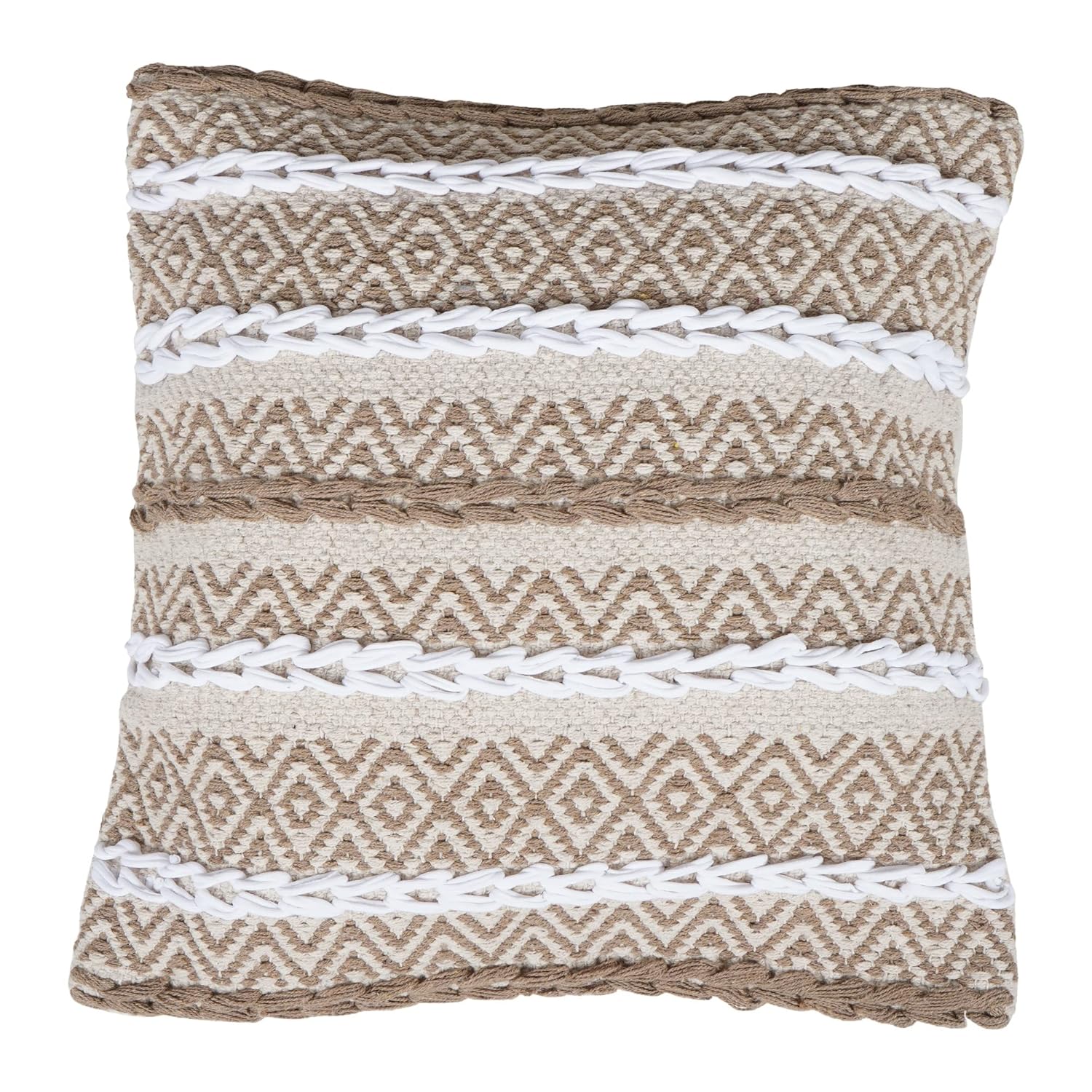 Lalawat-Export Cushion Cover Cotton Throw Pillows Boho Handmade Knit case Sofa Decor Fringes (Square, 16x16 Inches) LLE_9