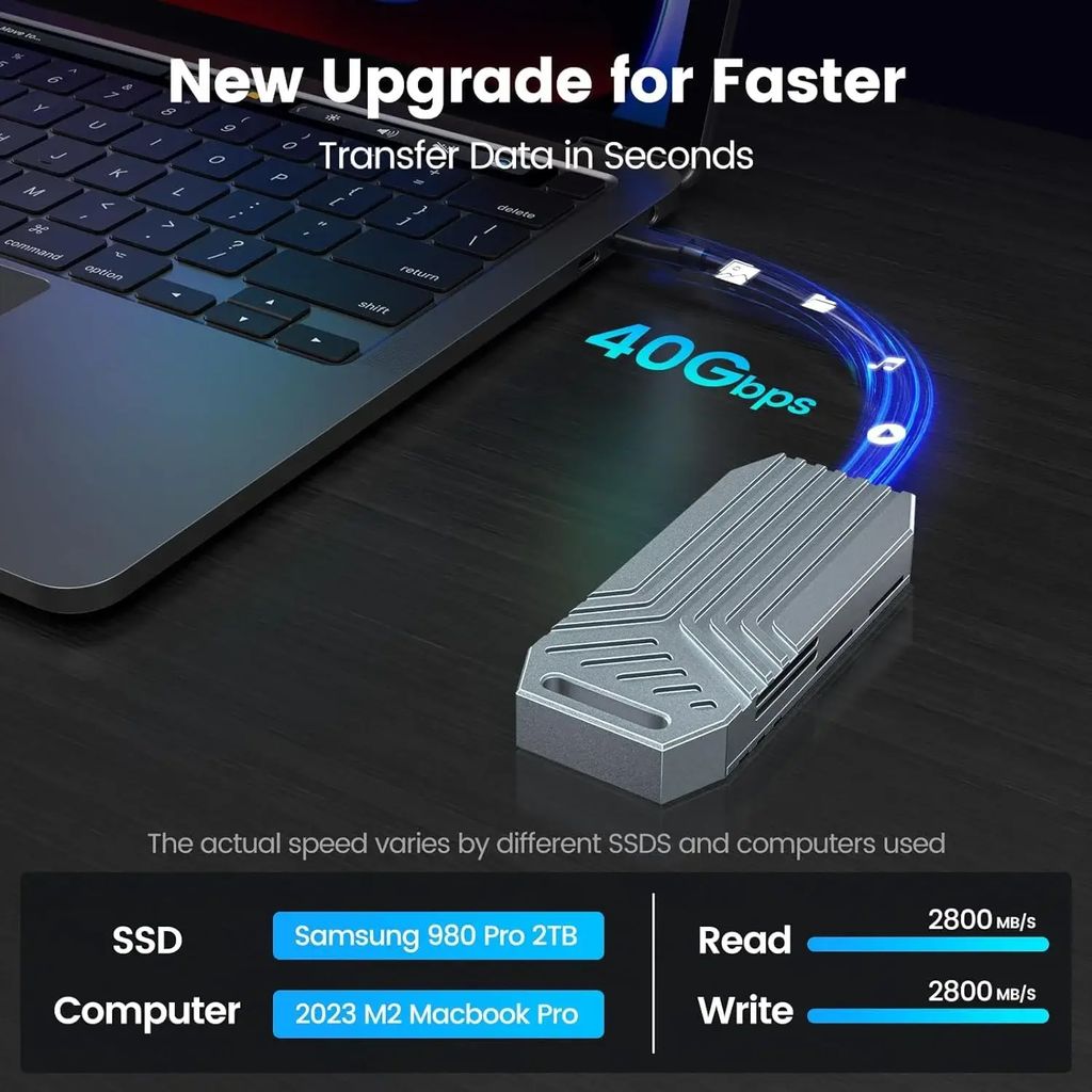 Aaryonics 40Gbps M.2 NVMe SSD Enclosure with Cooling Fan, TBE40Pro for M1/M2 Pro/Max, Compatible with USB4/3.2/3.1/3.0/2.0,  SSD Size 2280 B+M M-Key, Upgrade Your MacBook Storage with Aaryonics 40Gbps SSD Enclosure, AN-TBE40PRO