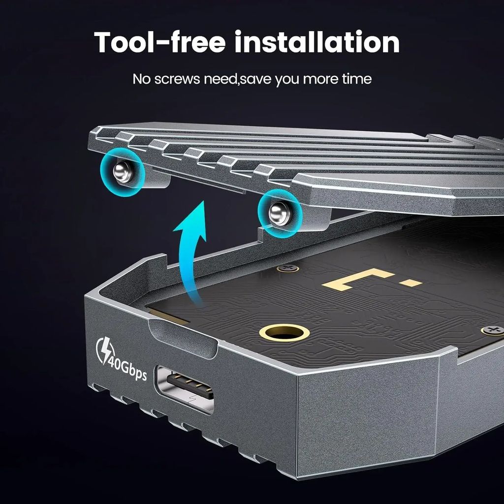 Aaryonics 40Gbps M.2 NVMe SSD Enclosure with Cooling Fan, TBE40Pro for M1/M2 Pro/Max, Compatible with USB4/3.2/3.1/3.0/2.0,  SSD Size 2280 B+M M-Key, Upgrade Your MacBook Storage with Aaryonics 40Gbps SSD Enclosure, AN-TBE40PRO