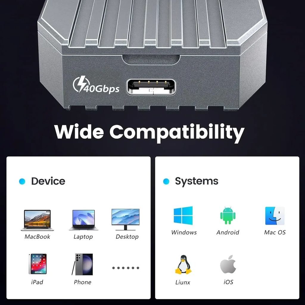 Aaryonics 40Gbps M.2 NVMe SSD Enclosure with Cooling Fan, TBE40Pro for M1/M2 Pro/Max, Compatible with USB4/3.2/3.1/3.0/2.0,  SSD Size 2280 B+M M-Key, Upgrade Your MacBook Storage with Aaryonics 40Gbps SSD Enclosure, AN-TBE40PRO