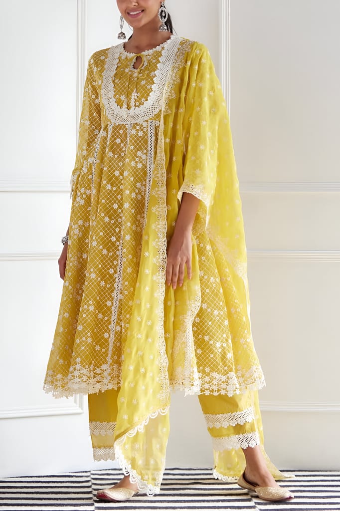 Yellow Ready to wear indian salwar kameez Dupatta for women anarkali designer pakistani dresses Festival 3 piece