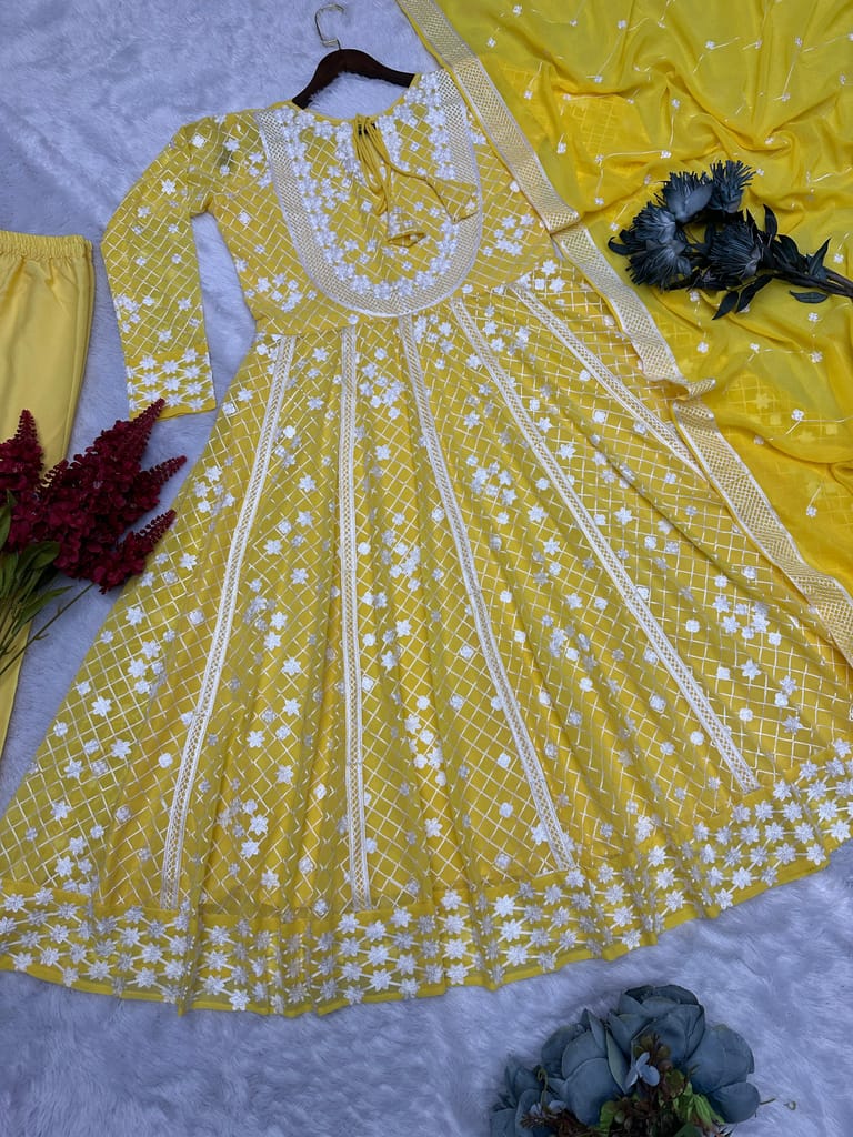 Yellow Ready to wear indian salwar kameez Dupatta for women anarkali designer pakistani dresses Festival 3 piece