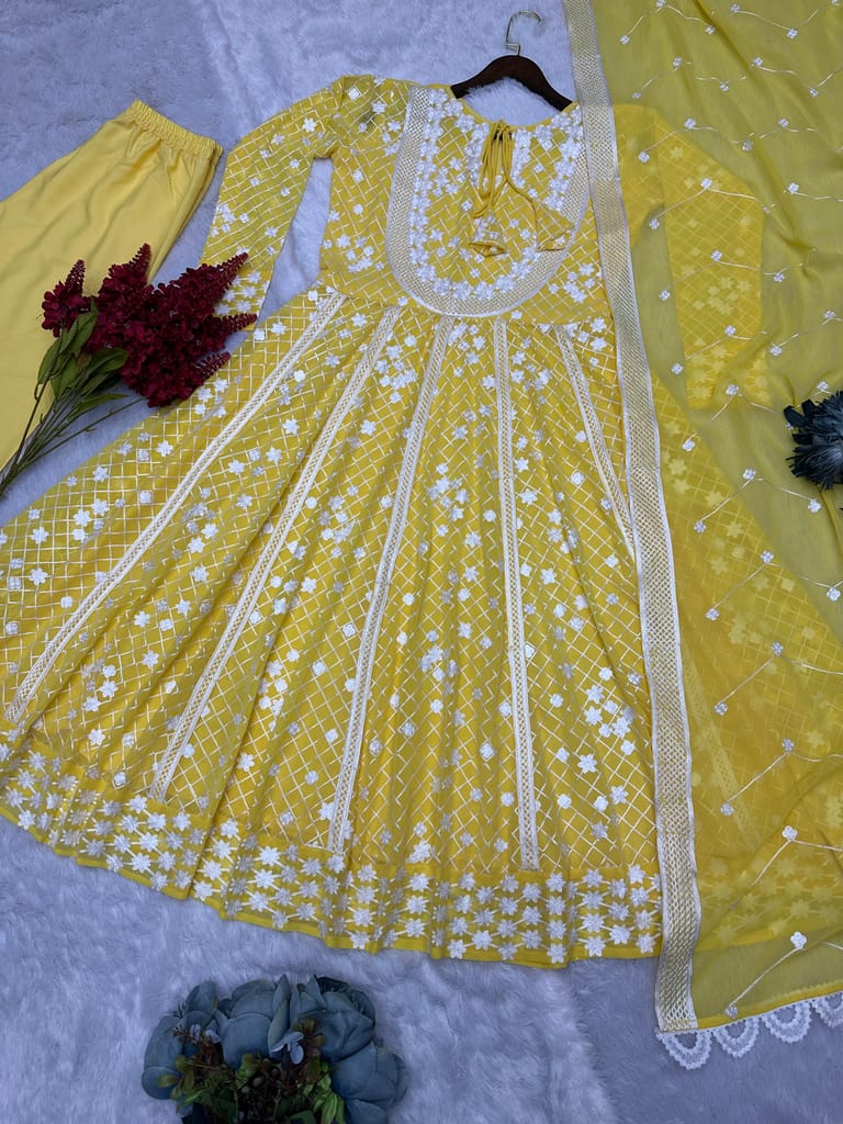 Yellow Ready to wear indian salwar kameez Dupatta for women anarkali designer pakistani dresses Festival 3 piece