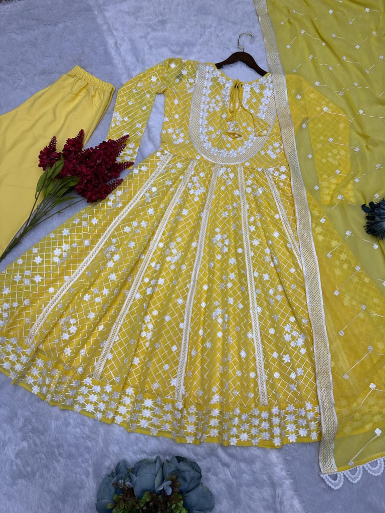 Yellow Ready to wear indian salwar kameez Dupatta for women anarkali designer pakistani dresses Festival 3 piece