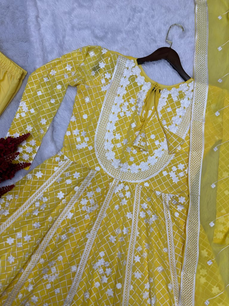 Yellow Ready to wear indian salwar kameez Dupatta for women anarkali designer pakistani dresses Festival 3 piece