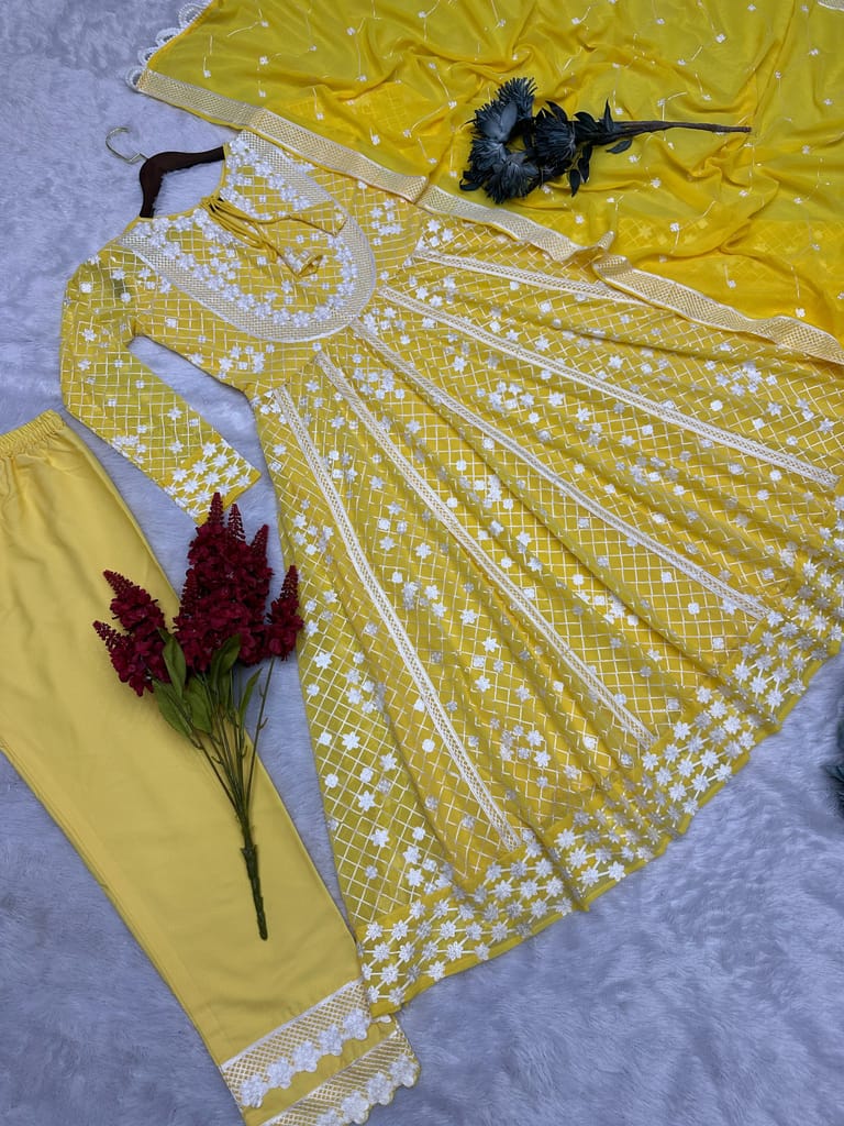 Yellow Ready to wear indian salwar kameez Dupatta for women anarkali designer pakistani dresses Festival 3 piece
