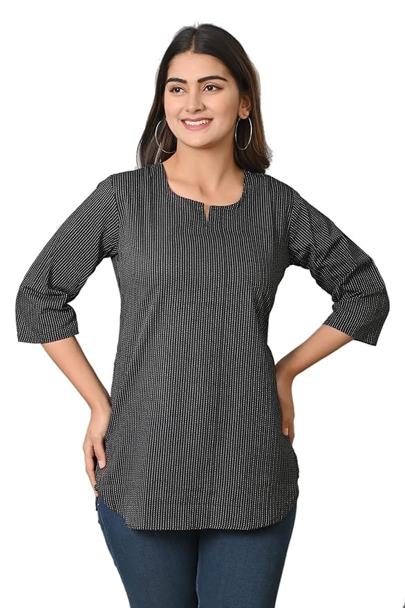 Women's Black Printed Straight Kurta with 3/4th Sleeves