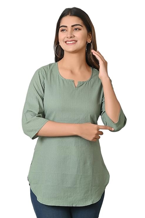 Latest Women Women's Casual 3/4 Sleeve Round Neck Green Printed Straight Kurta 2025 at ShopCircu