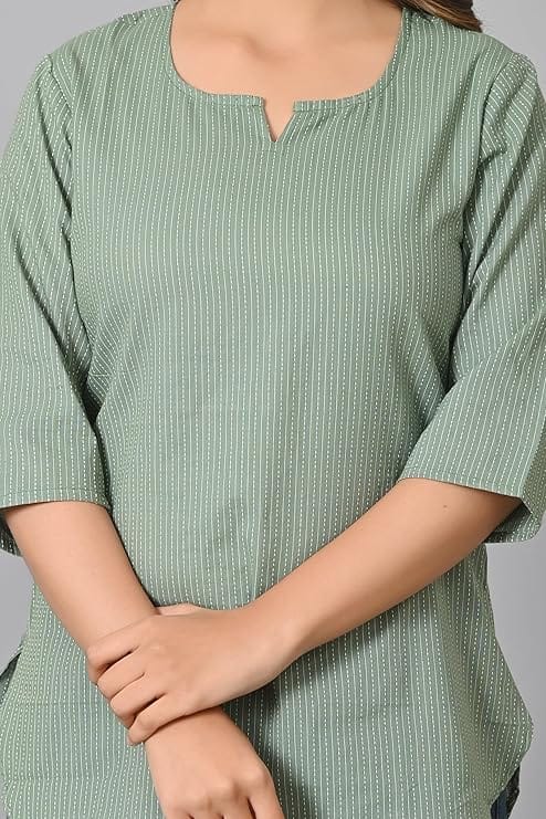 Latest Women Women's Casual 3/4 Sleeve Round Neck Green Printed Straight Kurta 2025 at ShopCircu