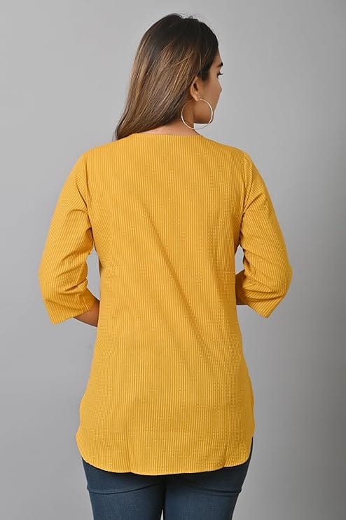 Modern Women Mustard yellow striped cotton tunic 2025 at ShopCircuit | ONDC