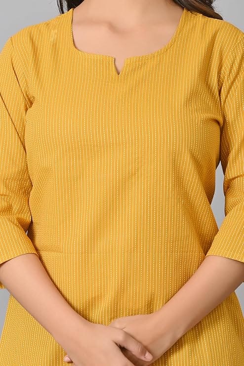 Modern Women Mustard yellow striped cotton tunic 2025 at ShopCircuit | ONDC