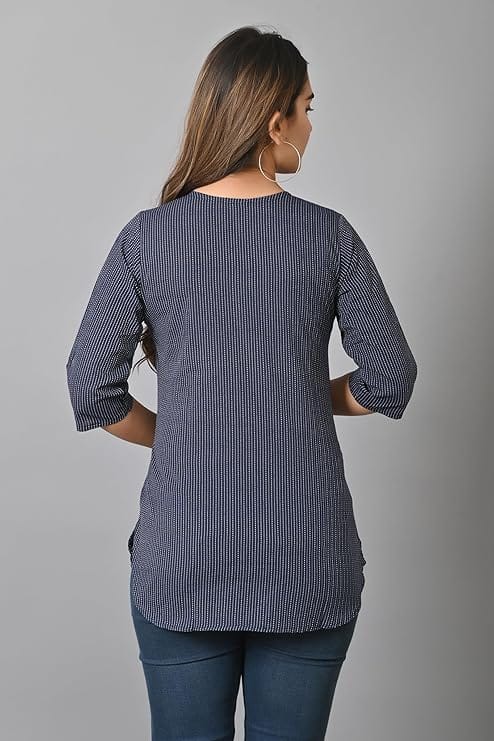 Women's Blue Striped Cotton Kurta with 3/4th Sleeves