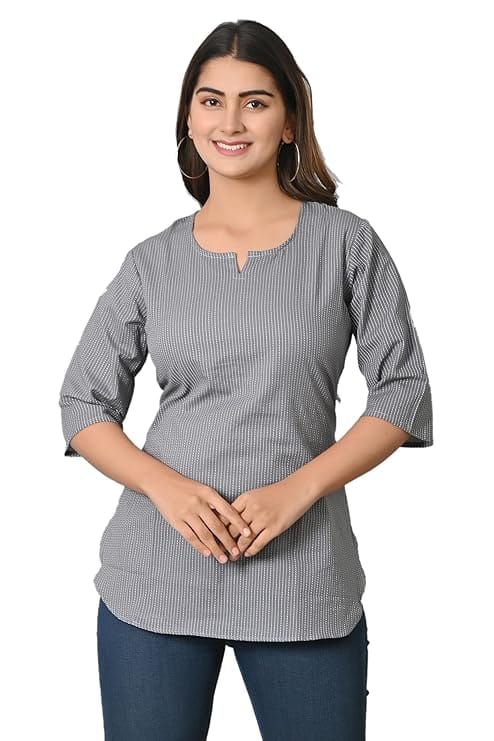 Women's Casual 3/4 Sleeve Round Neck Printed Straight Kurta