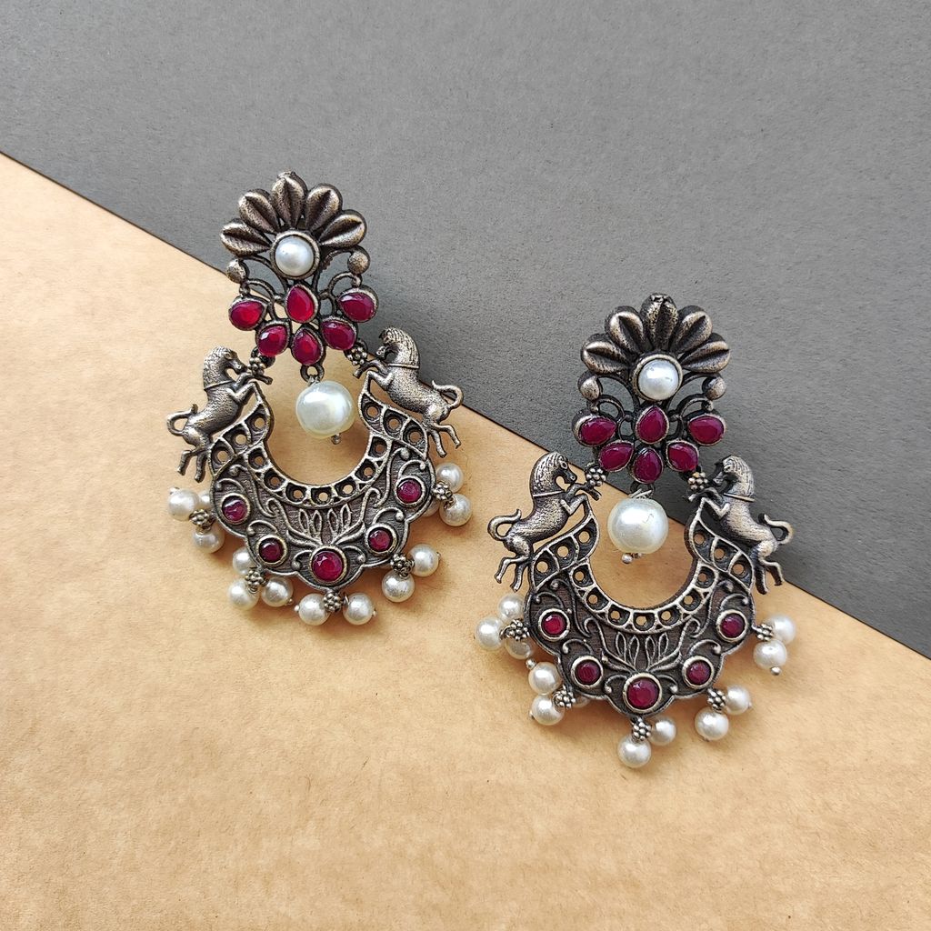 New Women Beautiful silver look alike oxidised chandbali earrings for women wedding outfit templ