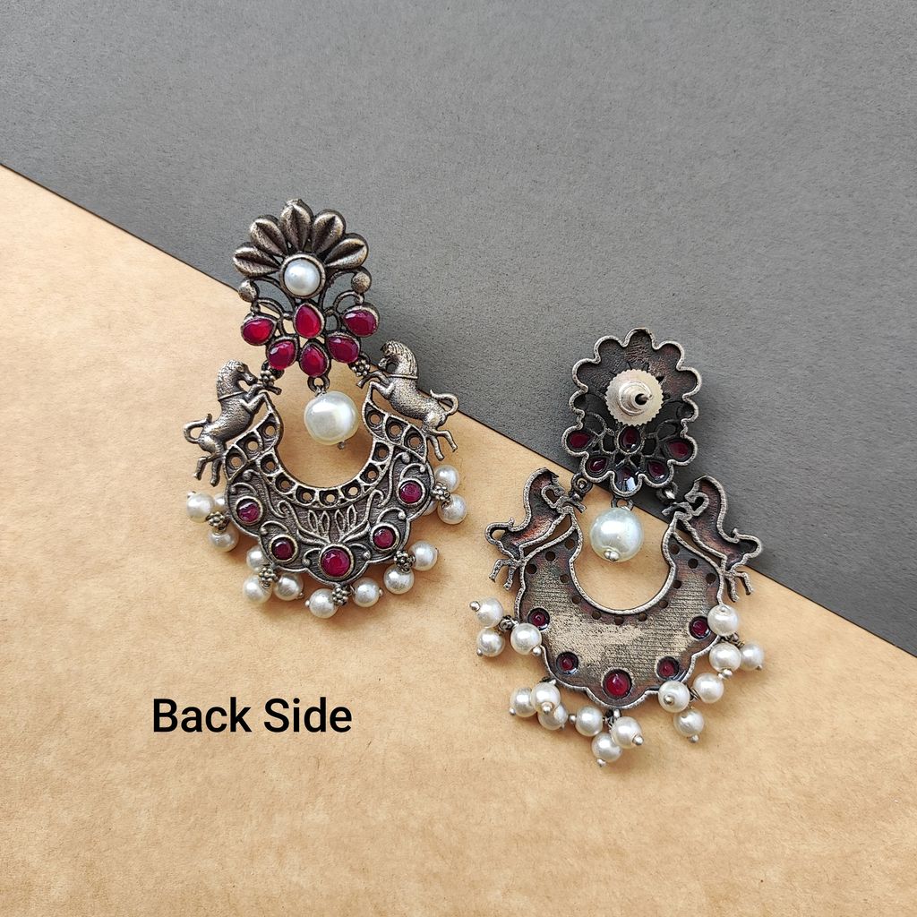 New Women Beautiful silver look alike oxidised chandbali earrings for women wedding outfit templ