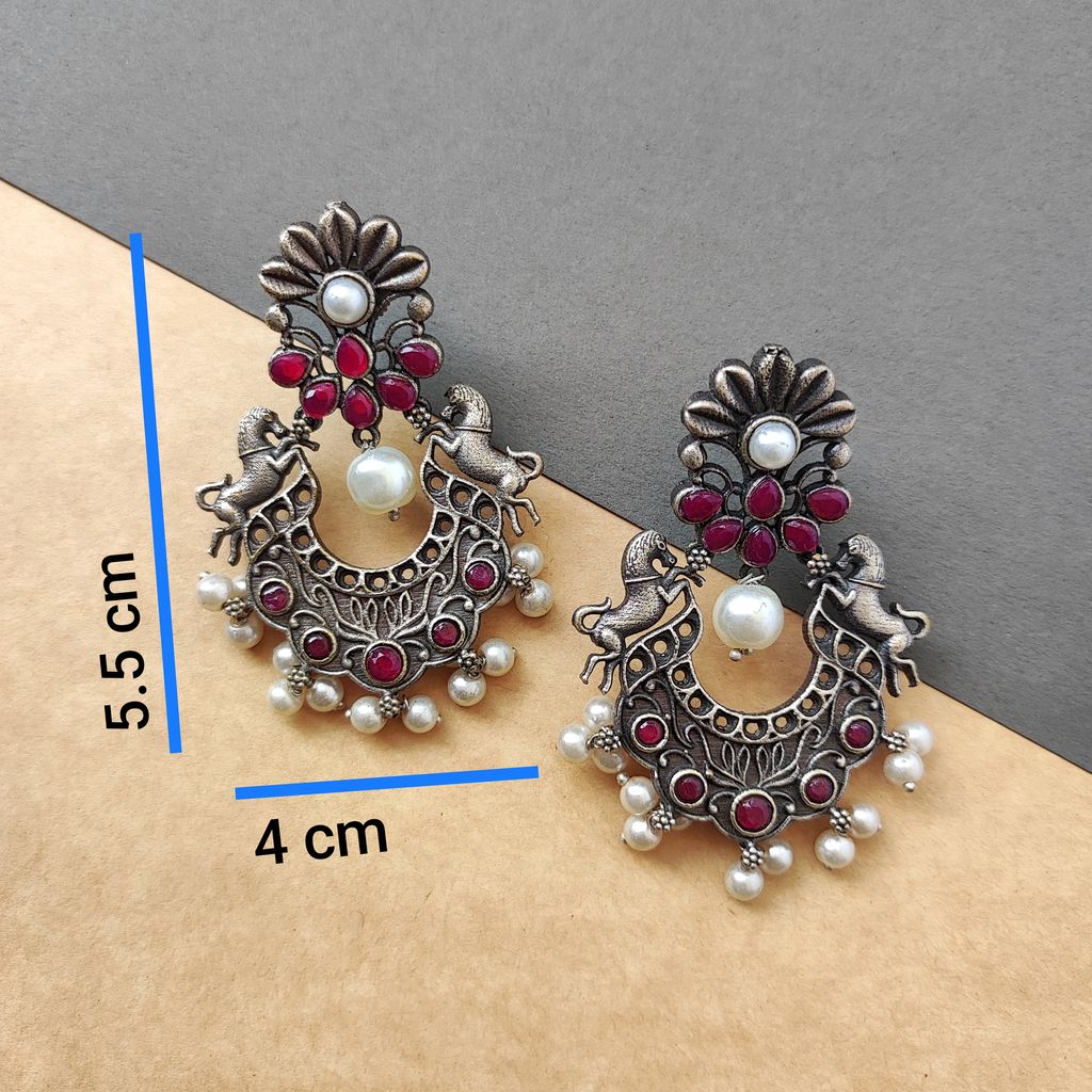 New Women Beautiful silver look alike oxidised chandbali earrings for women wedding outfit templ