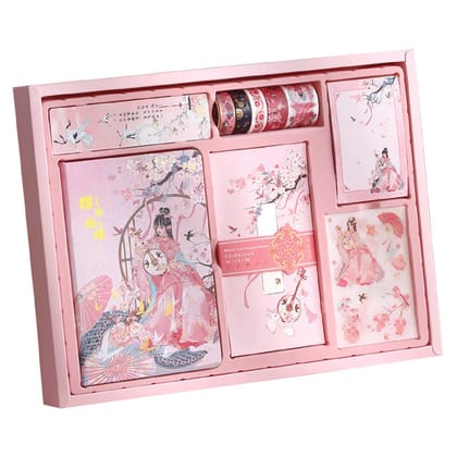 KTRS ENTERPRISE Cherry 186pcs Vintage Junk Journal Supplies,Scrapbook Supplies Notebook Set, A6 Agenda Travel Planner Diary Notebook Sticker Tape Bookmark Postcard Combition Suit for Art Aesthetic Journaling Kit